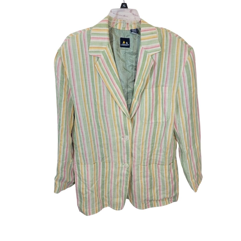 Liz Sport Multicolor Striped Linen Blend Long Sleeve Blazer Women's Size 6‎